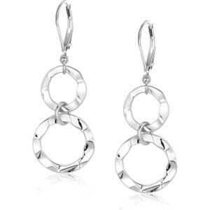 Sterling Silver Leverback Double Circle Gold Dangle Earrings Women